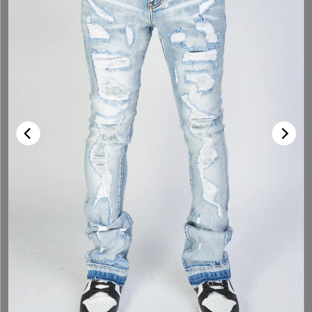 Blue Slim Straight Distressed Jeans